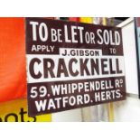 An estate agent's mid 20th century enamel sign both sides marked 'To be let or Sold,