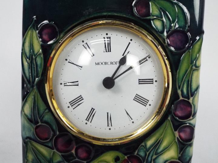 Moorcroft Pottery- a clock, tube lined and hand painted with finch and berries decoration, - Image 3 of 8