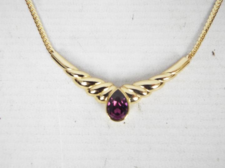 A Christian Dior gilt metal choker necklace with amethyst coloured glass stone, - Image 3 of 3