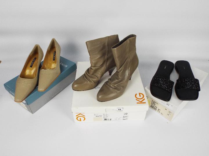 Three pairs of lady's footwear to include Kurt Geiger leather boots, size 39,