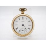 A gold plated, open faced pocket watch retailed by R A Douglas, Barrie, Ontario.