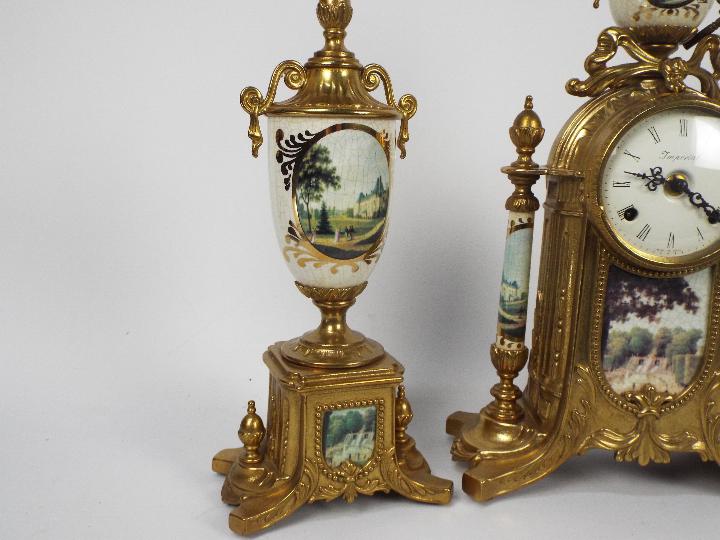 An Italian gilt brass and ceramic clock garniture, signed to the dial Imperial, - Image 5 of 10