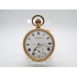 A gold plated, open faced, pocket watch,