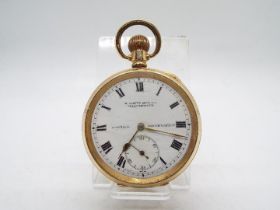 A gold plated, open faced, pocket watch,