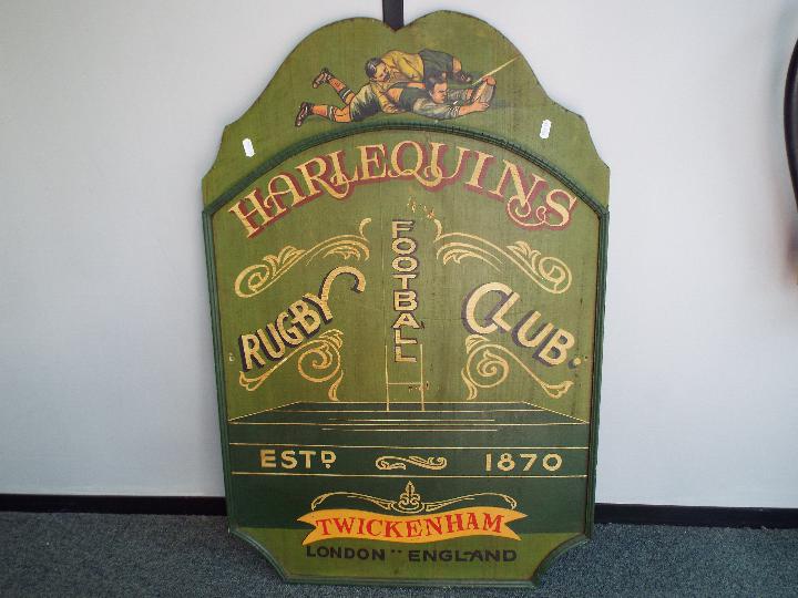 Harlequins Rugby Football Club - a painted wooden sign scribed 'Harlequins Rugby Football Club, - Bild 2 aus 2