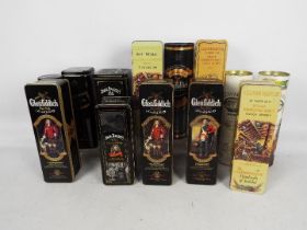 A collection of vintage whisky presentation tins / tubes, all empty,