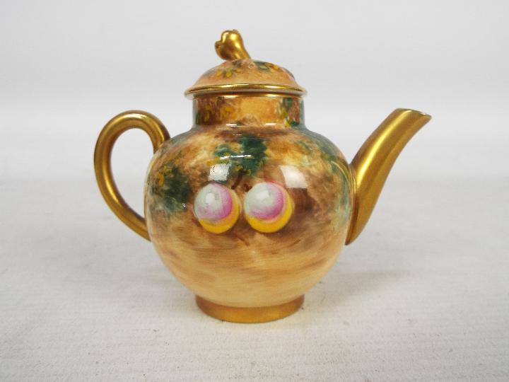 A Royal Worcester, fruit decorated, miniature teapot, - Image 2 of 6