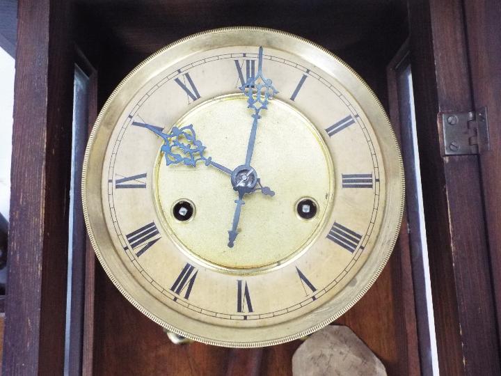 A small wall mounted Vienna style clock, walnut case with opening, - Image 4 of 6