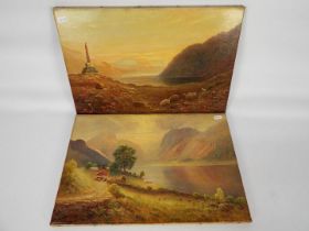 Thomas Finchett - A pair of oil on canvas landscape scenes with grazing sheep, unframed,