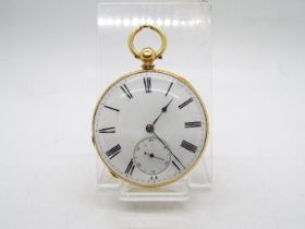A yellow metal cased pocket watch, the case interior stamped 18K,