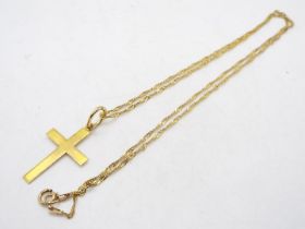 A 9ct yellow gold crucifix on 9ct yellow gold chain, 48 cm (l), approximately 2.9 grams.