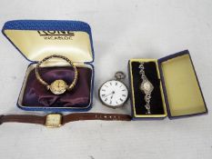A collection of lady's watches to include a silver cased wrist watch on silver bracelet,