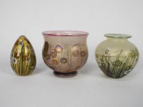 Isle Of Wight Glass - Three pieces comprising vase, bowl and egg paperweight,