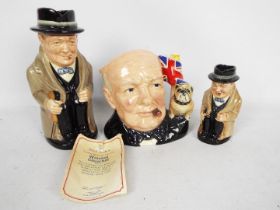 Royal Doulton - A 1992 Winston Churchill character jug of the year with certificate and two Royal