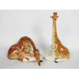 Two Lomonosov Porcelain studies of giraffe, largest approximately 30 cm (h).