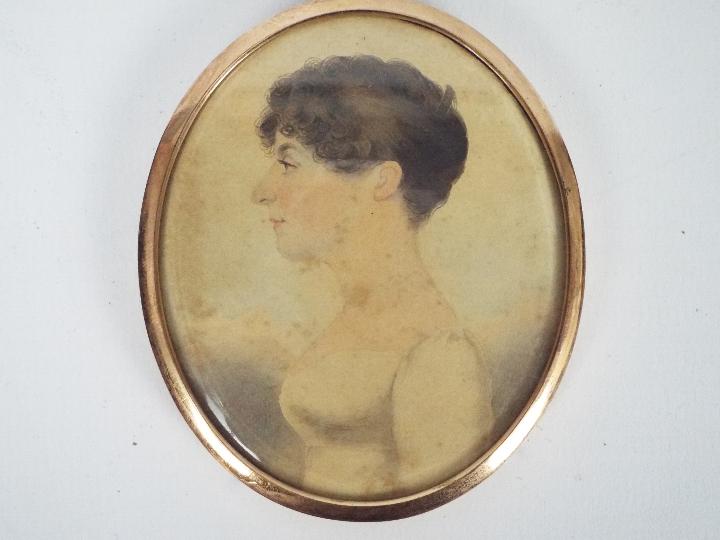 An early 20th century portrait miniature, watercolour on paper, - Image 2 of 4