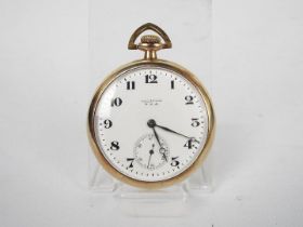 A 10k gold filled, open face, pocket watch, marked to the dial Waltham U.S.