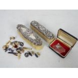 Lot to include two silver backed dressing table brushes, cufflinks,