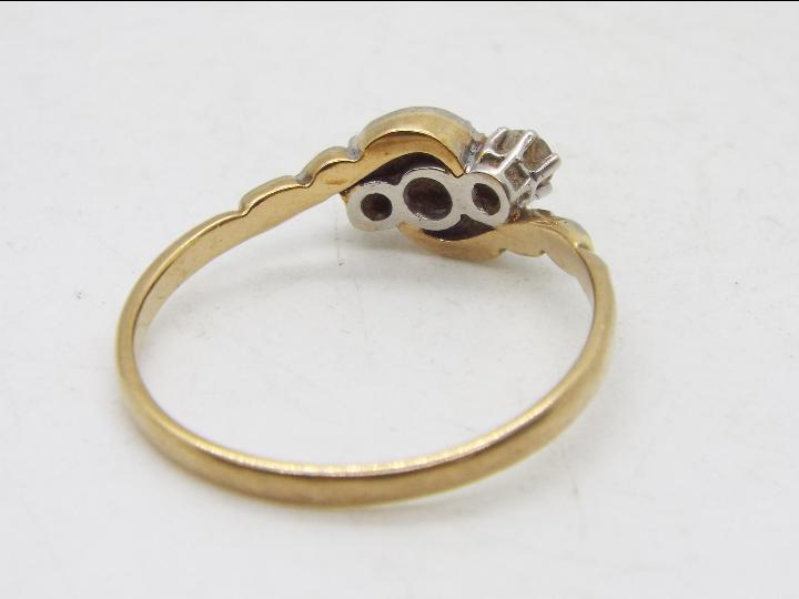 9ct gold - A yellow metal stone set ring, stamped 9ct & PALL, size T½, approximately 2.3 grams. - Image 2 of 3