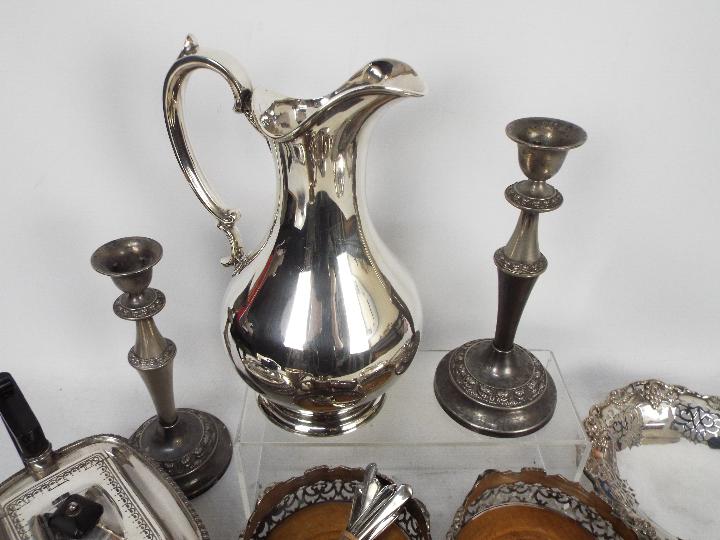 A good collection of silver plated items including a silver plate and brown leather clad hip flask, - Image 2 of 5