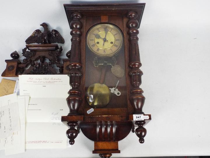 A small wall mounted Vienna style clock, walnut case with opening, - Image 2 of 6