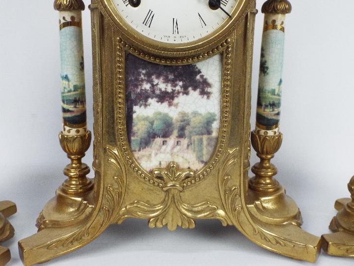 An Italian gilt brass and ceramic clock garniture, signed to the dial Imperial, - Image 4 of 10