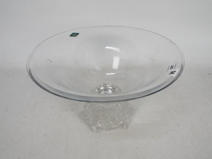 A large Shannon Crystal rose pedestal bowl, approximately 19 cm (h) and 35.