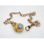 9ct gold - A rose metal chain, stamped 9, with a yellow metal swivel fob,