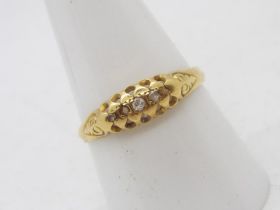An 18ct yellow gold stone set ring (2 stones deficient), size R, approximately 1.9 grams.