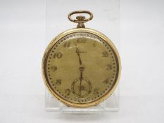 A Swiss open faced pocket watch in rolled gold case.
