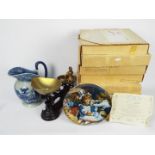 Lot to include kitchen scales and weights, ironstone jug and boxed collector plates.