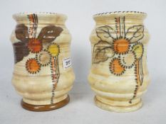 Crown Ducal - two vases of similar design by Charlotte Rhead in the circular fruits pattern # 5982,