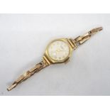 A lady's 9ct gold cased wristwatch on 9ct gold bracelet, 9.1 grams excluding movement.