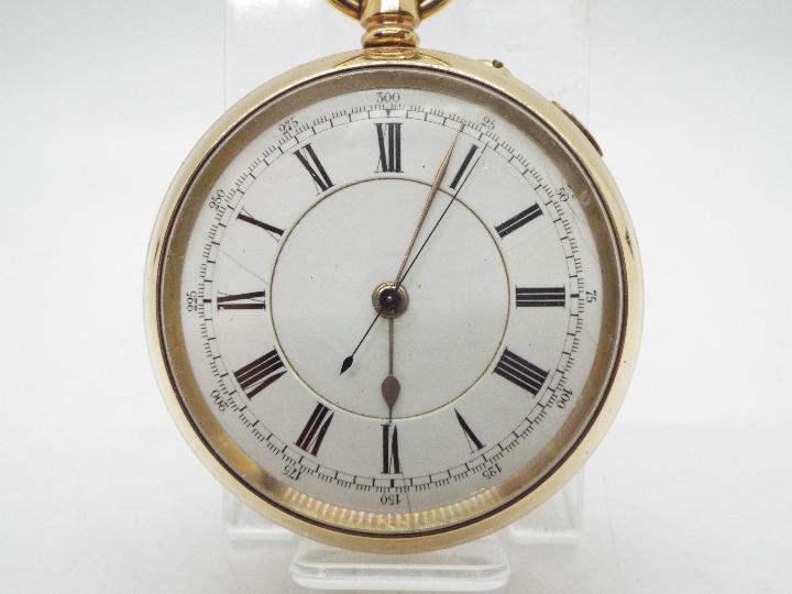 A gold plated, open faced pocket watch with Roman numerals and centre seconds, 5.5 cm case diameter. - Image 2 of 5