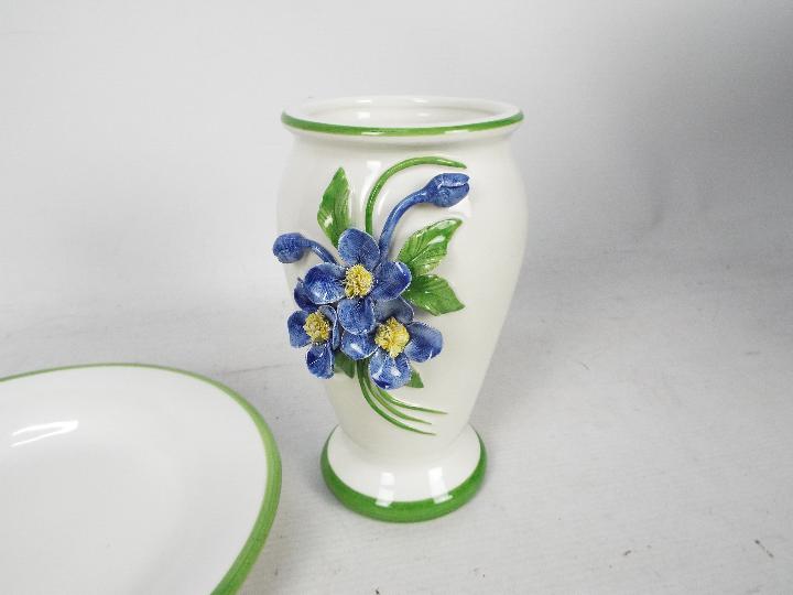 An Italian ceramic dish and vase with applied floral decoration, vase approximately 17 cm (h). - Image 3 of 5