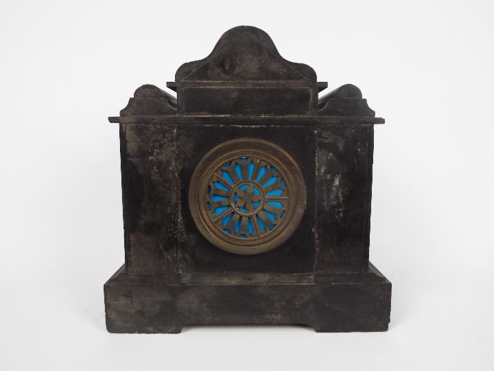 A black slate and green marble mantel clock of architectural form, - Image 4 of 5