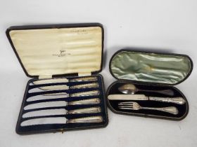 A Victorian silver, three piece christening set contained in fitted case,