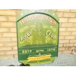 Harlequins Rugby Football Club - a painted wooden sign scribed 'Harlequins Rugby Football Club,