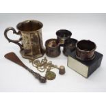 Lot to include a Victorian silver tankard, Sheffield assay 1849, a silver napkin ring,