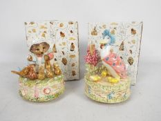 Beatrix Potter - two ceramic musicals comprising Mrs Tiggy-Winkle playing tune 'In the garden' #