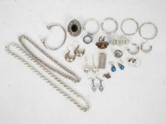 Various silver and white metal jewellery to include ingot pendant, earrings, necklaces,