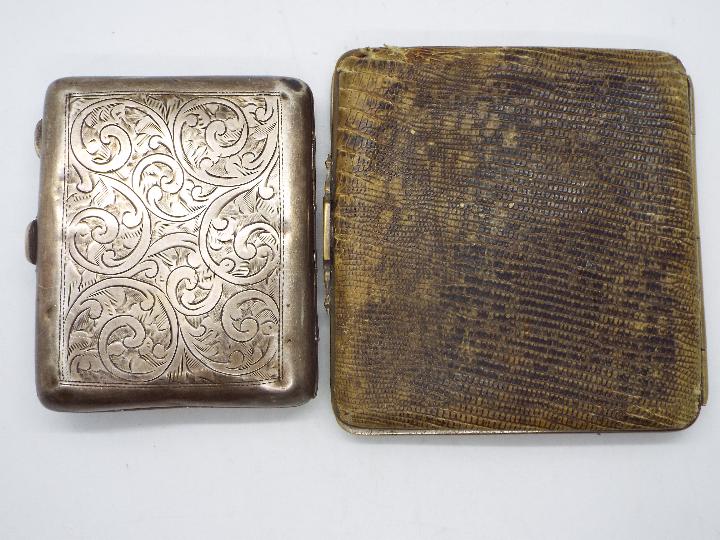 A George V silver cigarette case with engraved decoration, Birmingham assay 1929 (67.5 grams / 2. - Image 4 of 5