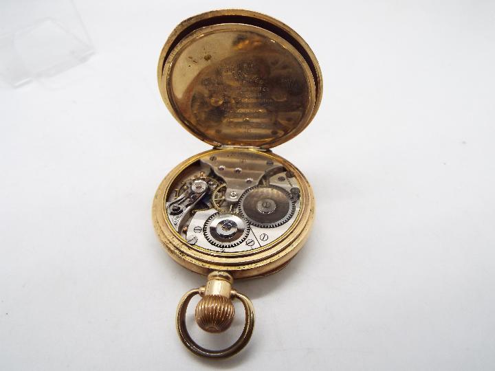 A gold plated, open faced, pocket watch, - Image 3 of 5