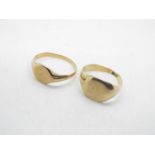 Two gentleman's 9ct gold rings (both misshapen and hallmarks rubbed), approximate size R, 6.