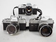 Photography - Three Canon cameras and lenses to include an FTb QL with 1:1,8 / 50mm FL lens,