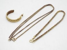 Scrap Gold - A 9ct gold necklace (A/F), a single 9ct gold earring and a 9ct gold bracelet,