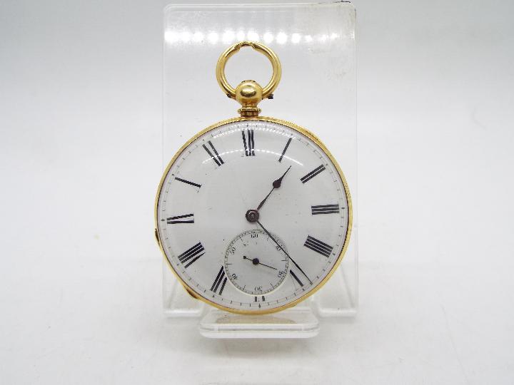 18K - A yellow metal cased pocket watch,