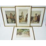 Four coloured etchings after William Tat