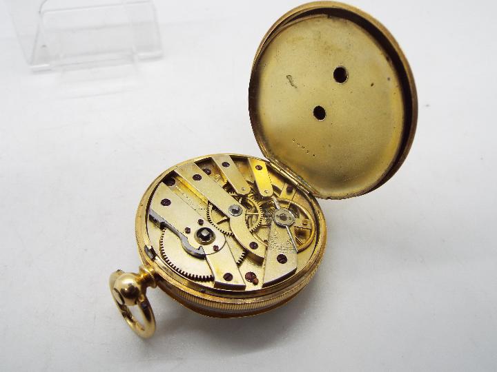 18K - A yellow metal cased pocket watch, - Image 3 of 3