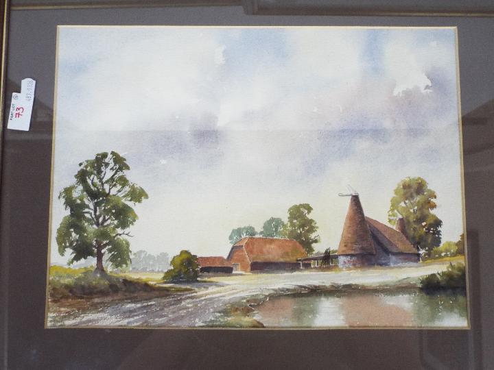 Three watercolour landscape scenes, rural settings, each signed by the artist AWH, - Image 2 of 4